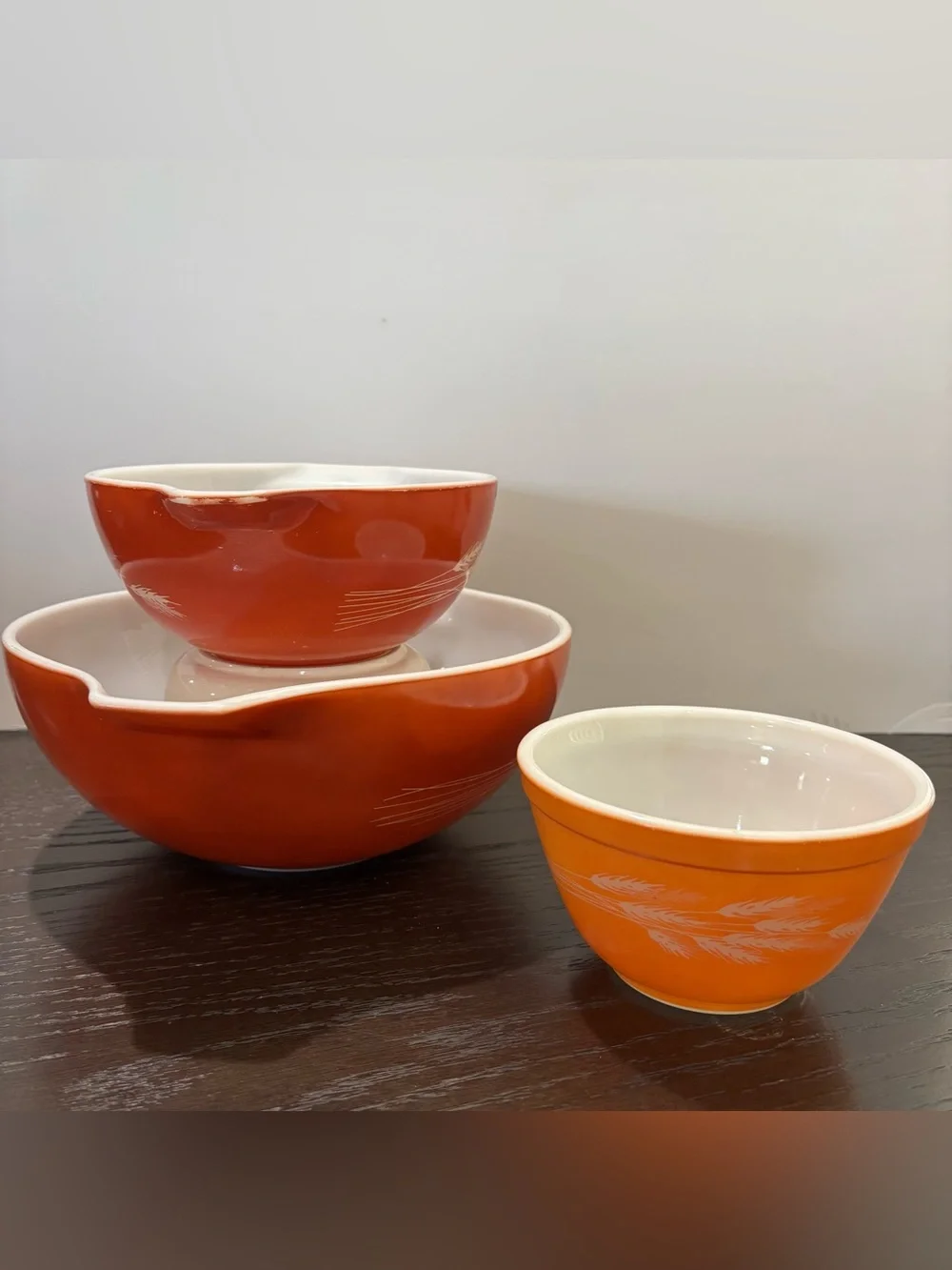 Vtg Pyrex Rust Autumn Harvest Wheat Mixing Nesting Bowls Set of 3 Made in USA